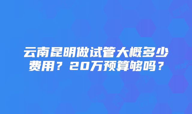 云南昆明做试管大概多少费用？20万预算够吗？