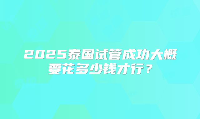 2025泰国试管成功大概要花多少钱才行?