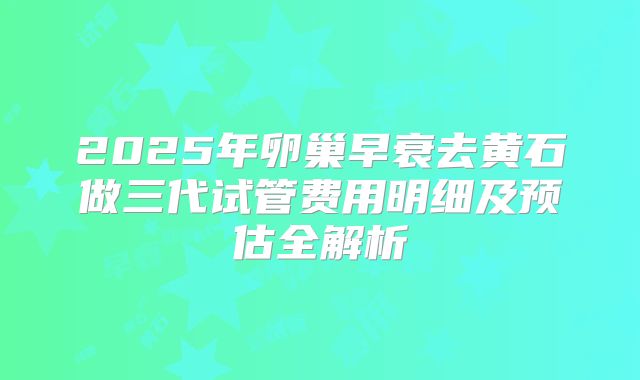 2025年卵巢早衰去黄石做三代试管费用明细及预估全解析