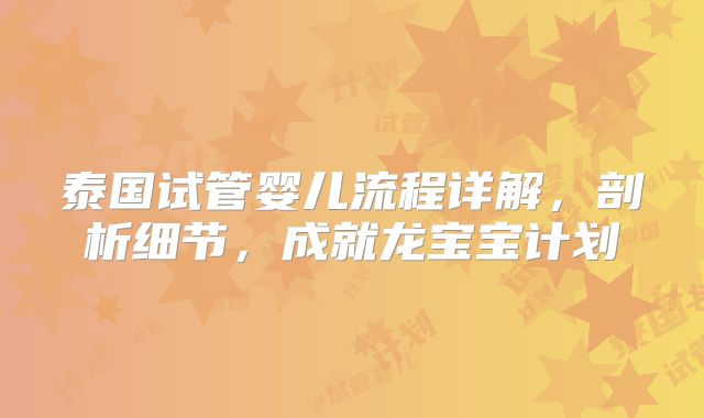 泰国试管婴儿流程详解，剖析细节，成就龙宝宝计划