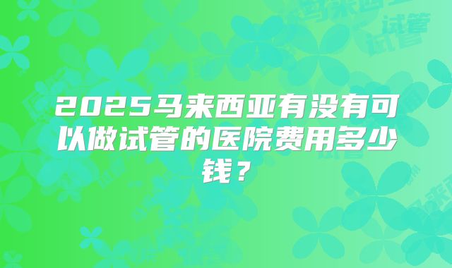 2025马来西亚有没有可以做试管的医院费用多少钱?