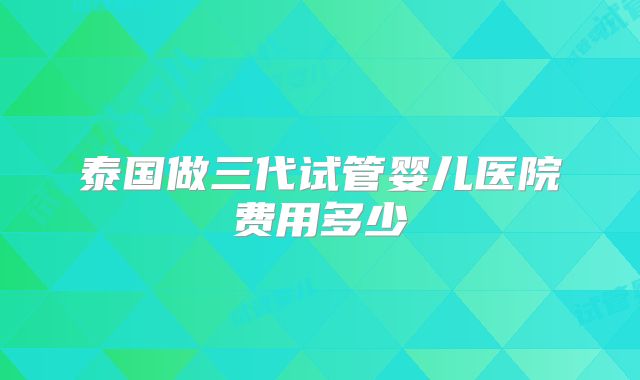 泰国做三代试管婴儿医院费用多少