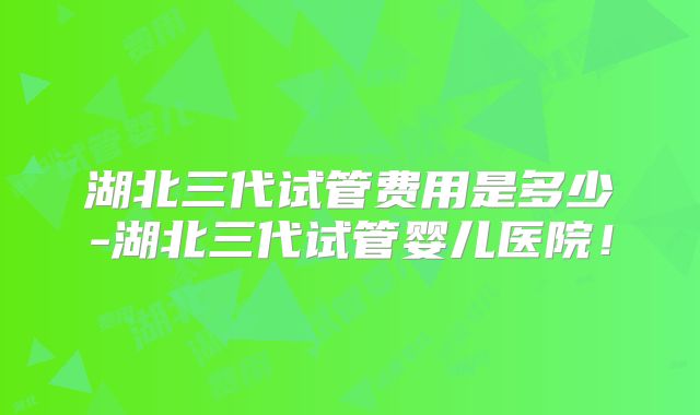 湖北三代试管费用是多少-湖北三代试管婴儿医院！