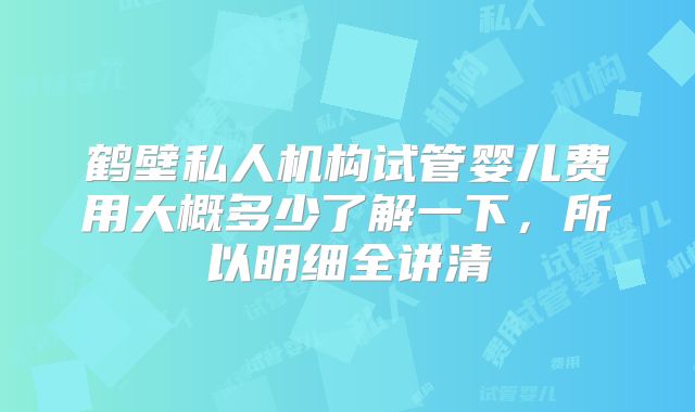 鹤壁私人机构试管婴儿费用大概多少了解一下,所以明细全讲清