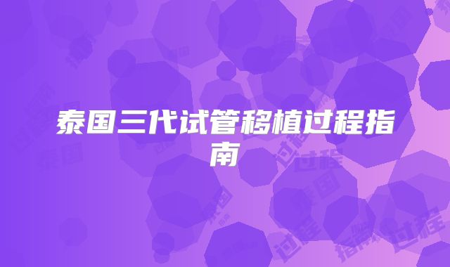 泰国三代试管移植过程指南