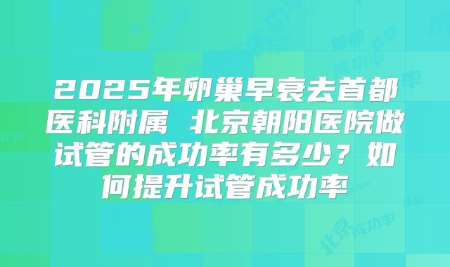 2025年卵巢早衰去首都医科附属 北京朝阳医院做试管的成功率有多少?如何提升试管成功率