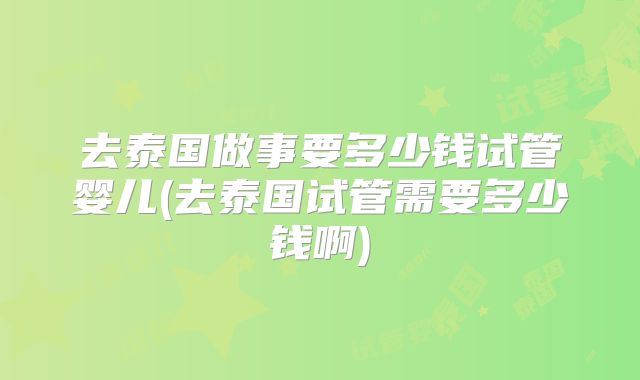 去泰国做事要多少钱试管婴儿(去泰国试管需要多少钱啊)
