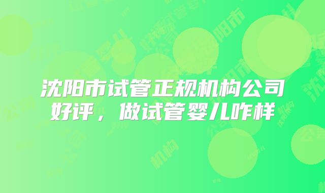 沈阳市试管正规机构公司好评,做试管婴儿咋样
