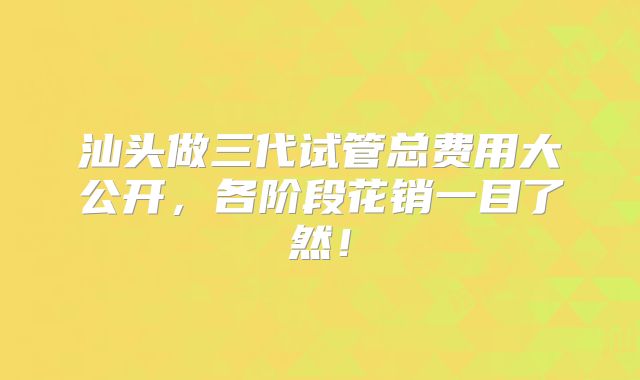 汕头做三代试管总费用大公开，各阶段花销一目了然！