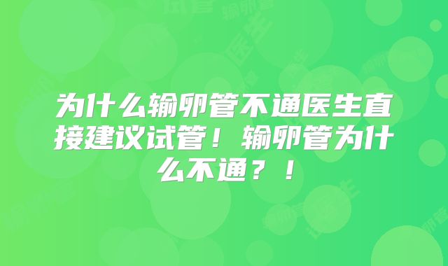 为什么输卵管不通医生直接建议试管!输卵管为什么不通?!