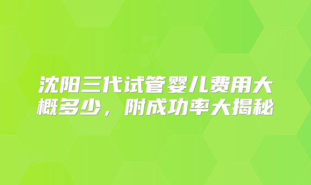 沈阳三代试管婴儿费用大概多少，附成功率大揭秘