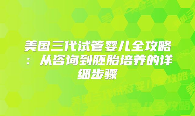 美国三代试管婴儿全攻略:从咨询到胚胎培养的详细步骤