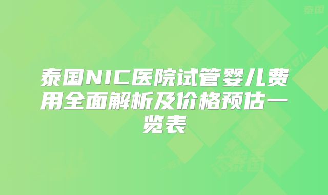 泰国NIC医院试管婴儿费用全面解析及价格预估一览表