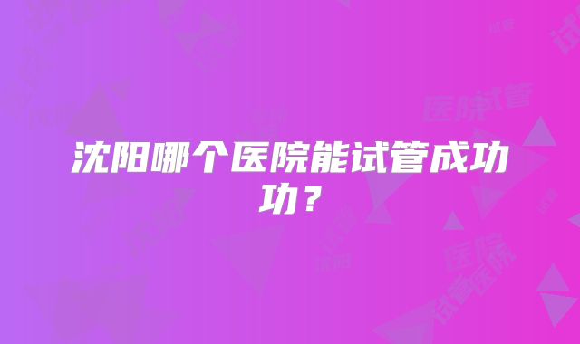 沈阳哪个医院能试管成功功?