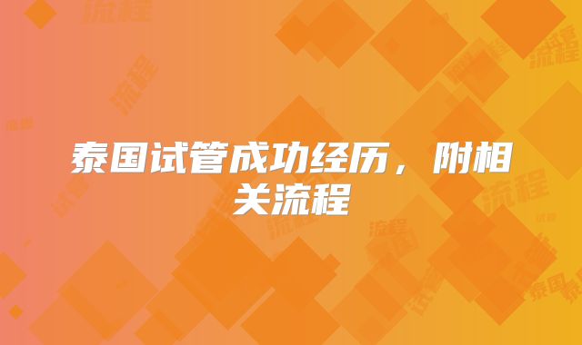 泰国试管成功经历，附相关流程