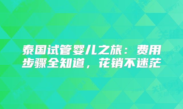 泰国试管婴儿之旅：费用步骤全知道，花销不迷茫
