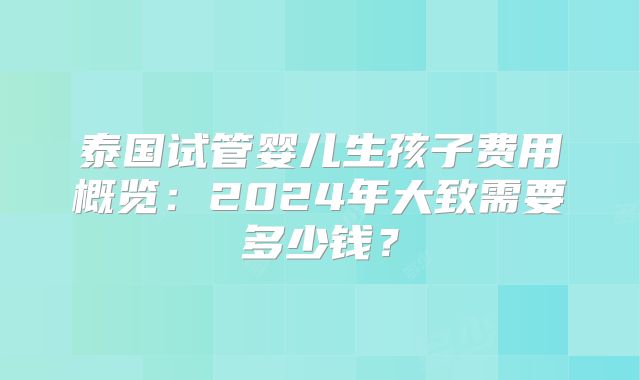 泰国试管婴儿生孩子费用概览：2024年大致需要多少钱？