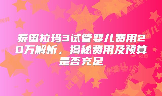 泰国拉玛3试管婴儿费用20万解析,揭秘费用及预算是否充足