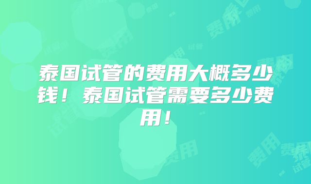 泰国试管的费用大概多少钱!泰国试管需要多少费用!