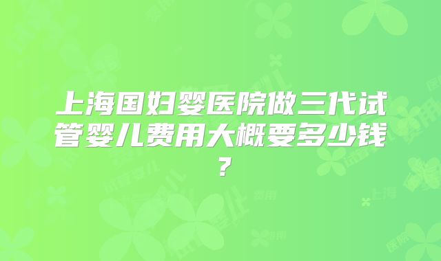 上海国妇婴医院做三代试管婴儿费用大概要多少钱？