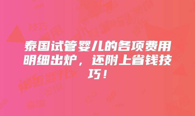 泰国试管婴儿的各项费用明细出炉,还附上省钱技巧!