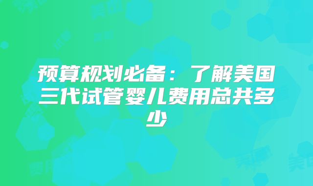 预算规划必备：了解美国三代试管婴儿费用总共多少