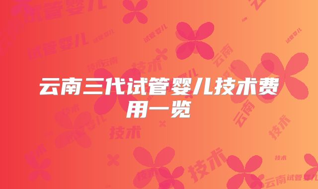 云南三代试管婴儿技术费用一览
