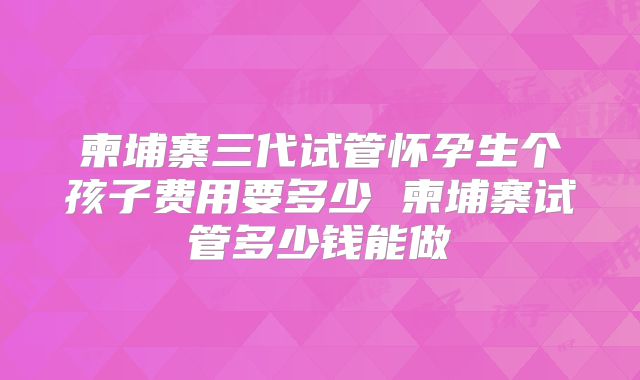 柬埔寨三代试管怀孕生个孩子费用要多少 柬埔寨试管多少钱能做