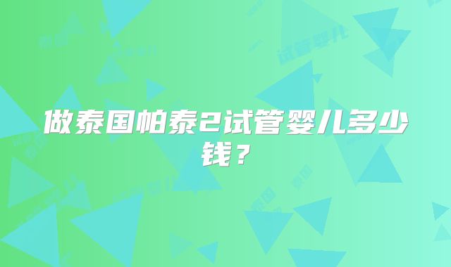 做泰国帕泰2试管婴儿多少钱？