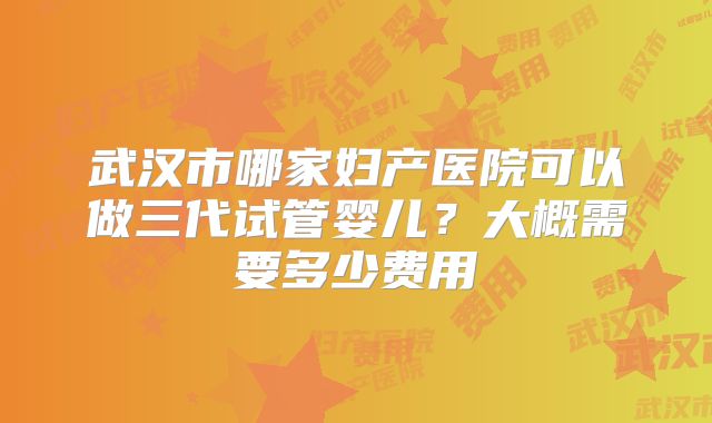 武汉市哪家妇产医院可以做三代试管婴儿?大概需要多少费用