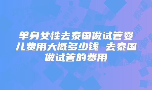 单身女性去泰国做试管婴儿费用大概多少钱 去泰国做试管的费用