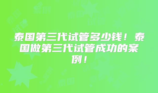 泰国第三代试管多少钱！泰国做第三代试管成功的案例！