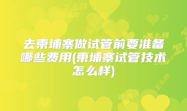 去柬埔寨做试管前要准备哪些费用(柬埔寨试管技术怎么样)