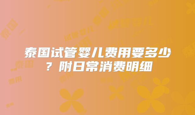 泰国试管婴儿费用要多少？附日常消费明细
