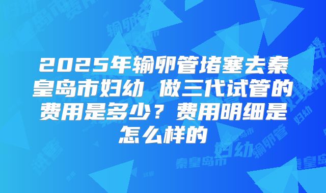2025年输卵管堵塞去秦皇岛市妇幼 做三代试管的费用是多少?费用明细是怎么样的