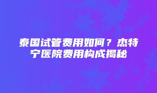 泰国试管费用如何？杰特宁医院费用构成揭秘