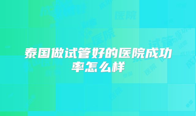 泰国做试管好的医院成功率怎么样