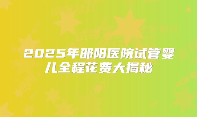 2025年邵阳医院试管婴儿全程花费大揭秘