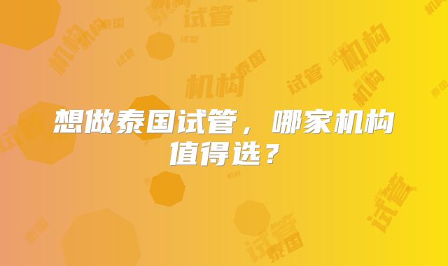 想做泰国试管,哪家机构值得选?