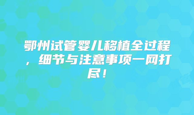 鄂州试管婴儿移植全过程，细节与注意事项一网打尽！