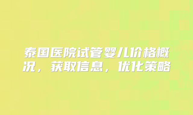 泰国医院试管婴儿价格概况，获取信息，优化策略