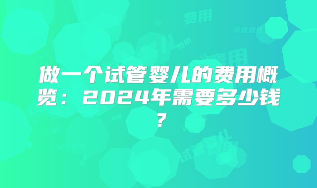做一个试管婴儿的费用概览:2024年需要多少钱?