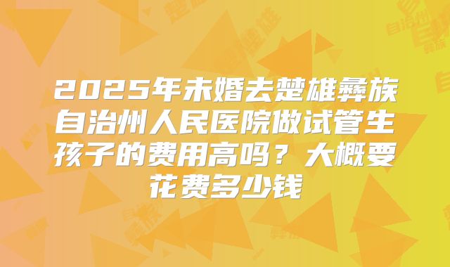 2025年未婚去楚雄彝族自治州人民医院做试管生孩子的费用高吗?大概要花费多少钱