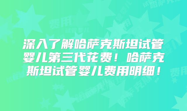 深入了解哈萨克斯坦试管婴儿第三代花费！哈萨克斯坦试管婴儿费用明细！