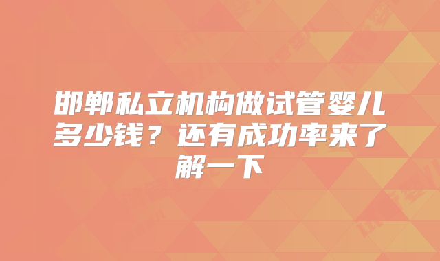 邯郸私立机构做试管婴儿多少钱？还有成功率来了解一下