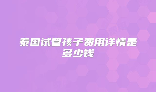 泰国试管孩子费用详情是多少钱