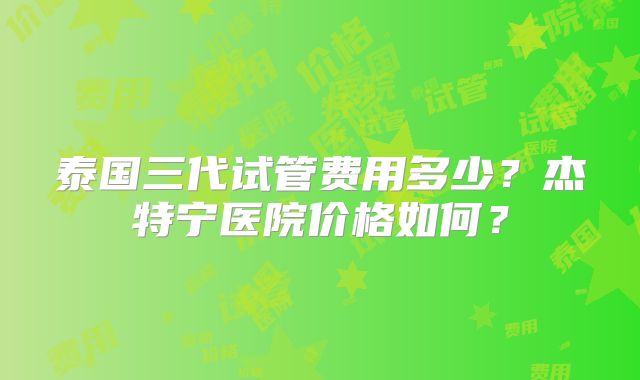 泰国三代试管费用多少？杰特宁医院价格如何？