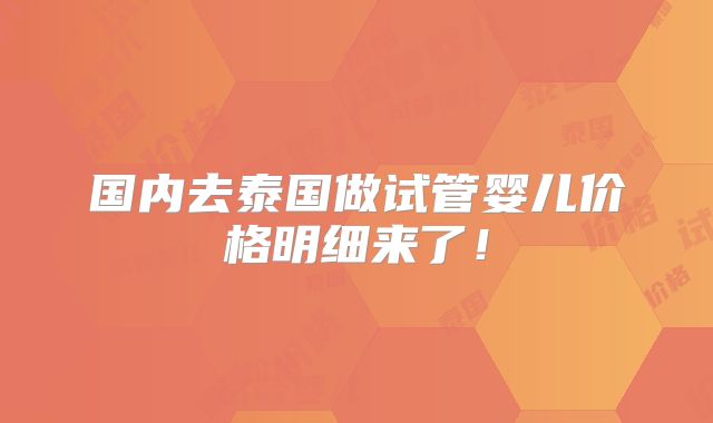 国内去泰国做试管婴儿价格明细来了！