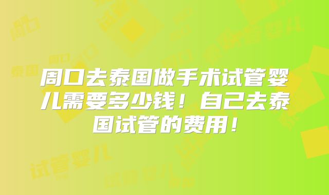 周口去泰国做手术试管婴儿需要多少钱！自己去泰国试管的费用！