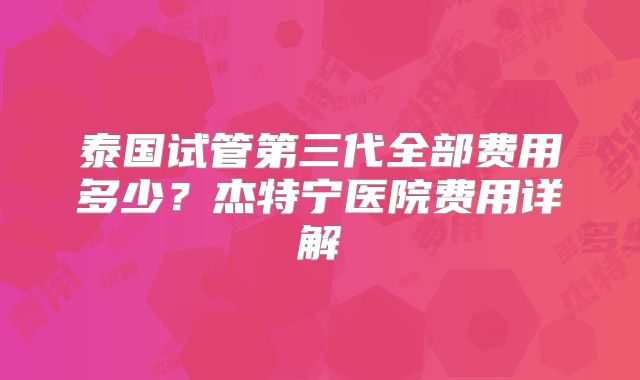 泰国试管第三代全部费用多少?杰特宁医院费用详解